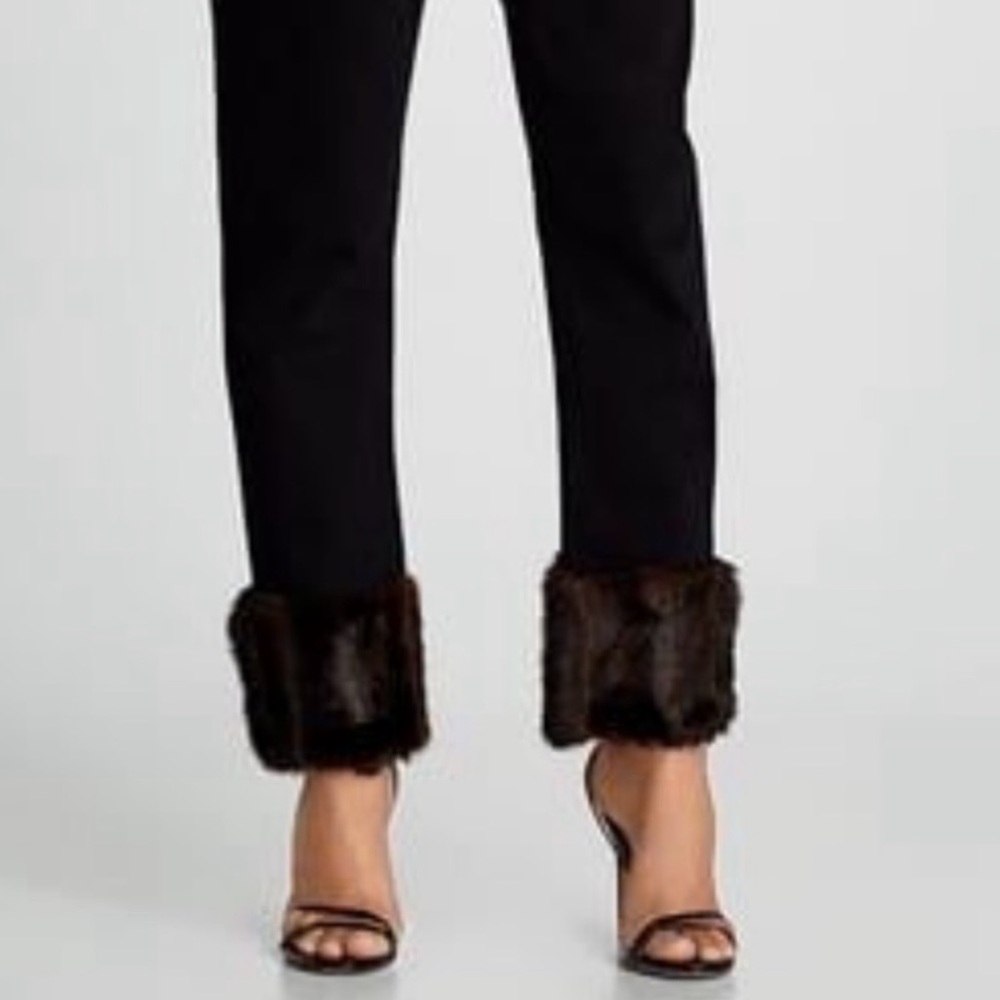 Zara black jeans with fur cuffs